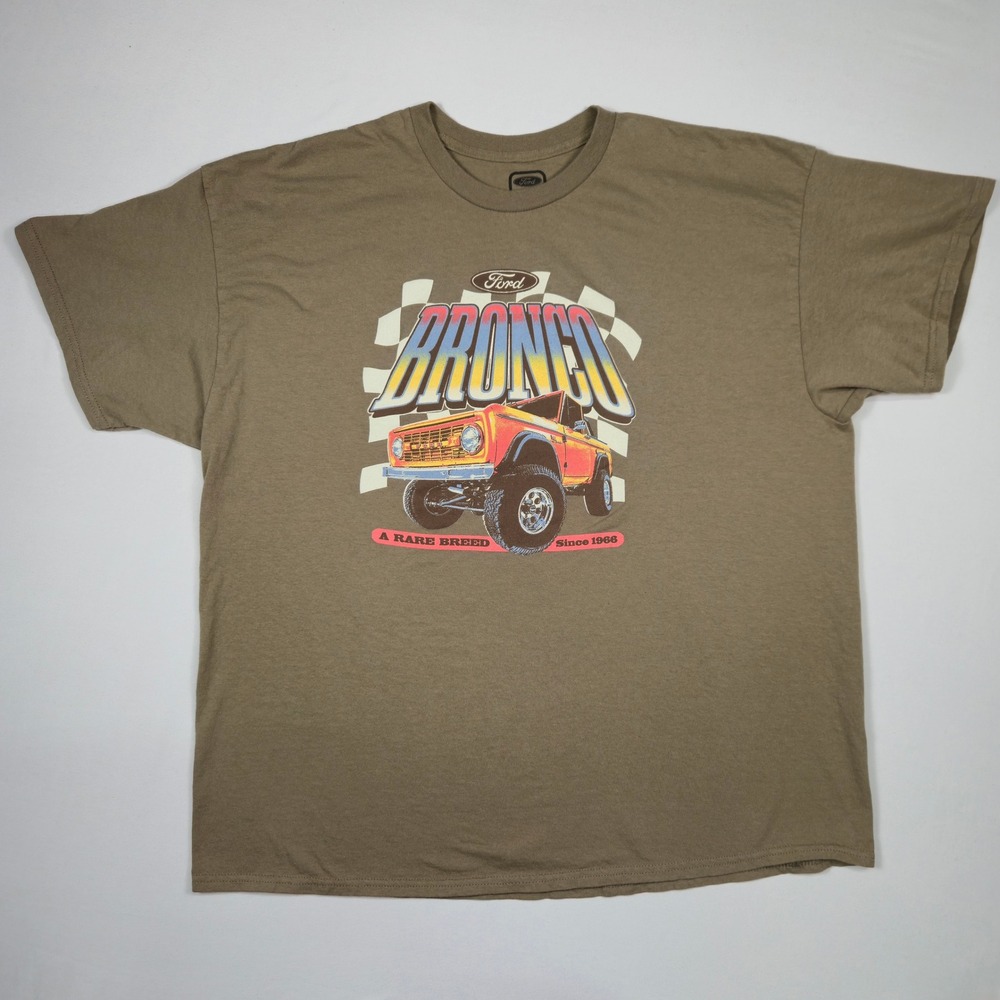 Ford Bronco Graphic T-Shirt L Tan Off Road Truck Tee‎ 1966 Vintage Style
